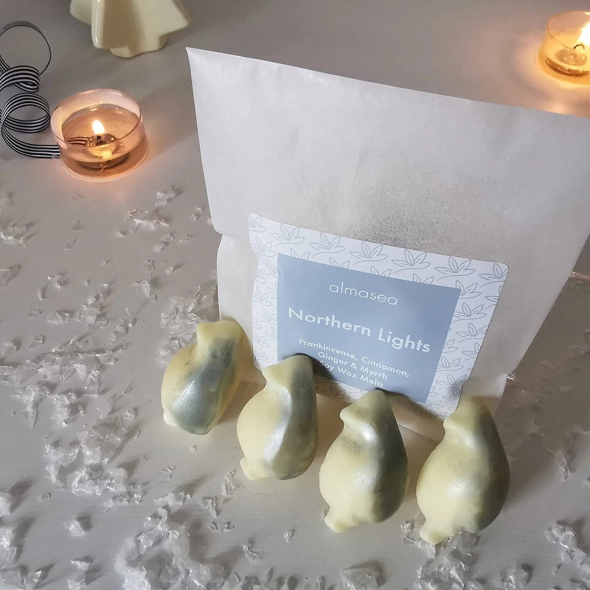 Northern Lights Penguin Festive Wax Melts | Frankincense, Cinnamon, Ginger & Myrrh   Handcrafted Sustainable Living  almasea