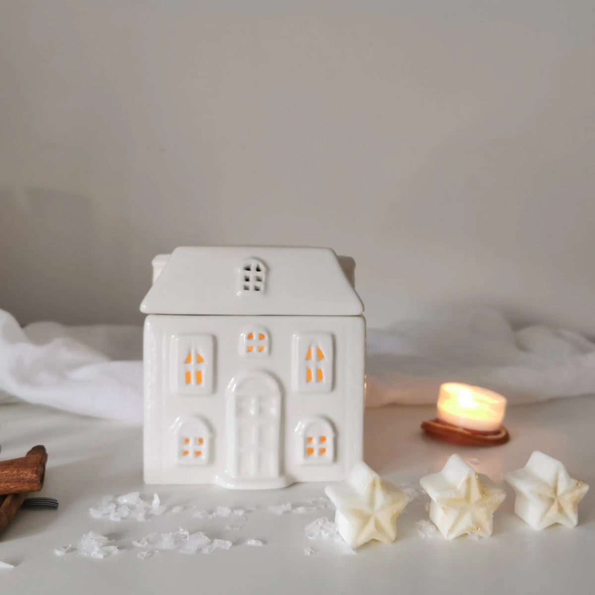 Ceramic House Wax Melt Burner – White, Optional Soy Melts   Handcrafted Sustainable Living  Almasea