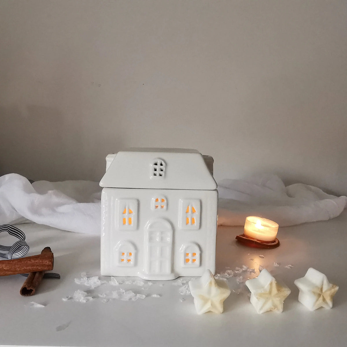Ceramic House Wax Melt Burner – White, Optional Soy Melts   Handcrafted Sustainable Living  Almasea