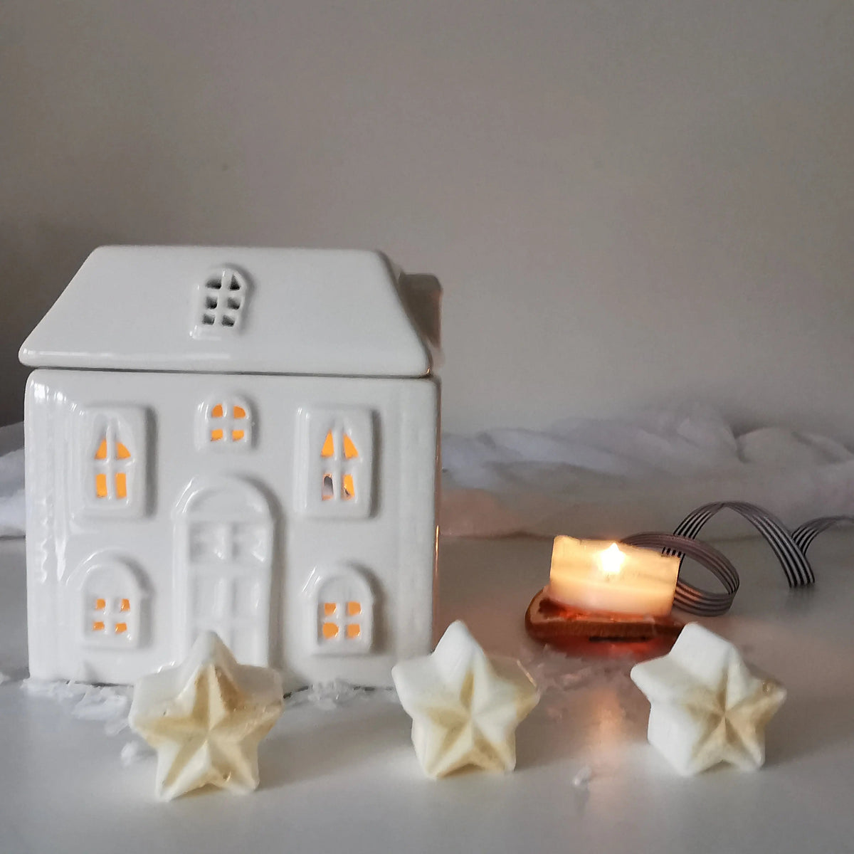 Ceramic House Wax Melt Burner – White, Optional Soy Melts   Handcrafted Sustainable Living  Almasea