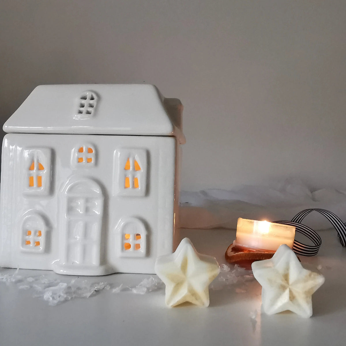 Ceramic House Wax Melt Burner – White, Optional Soy Melts   Handcrafted Sustainable Living  Almasea