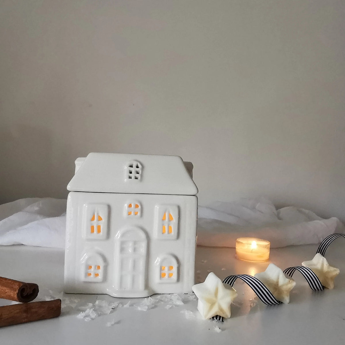 Ceramic House Wax Melt Burner – White, Optional Soy Melts   Handcrafted Sustainable Living  Almasea