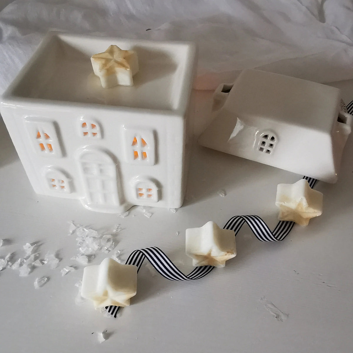 Ceramic House Wax Melt Burner – White, Optional Soy Melts   Handcrafted Sustainable Living  Almasea