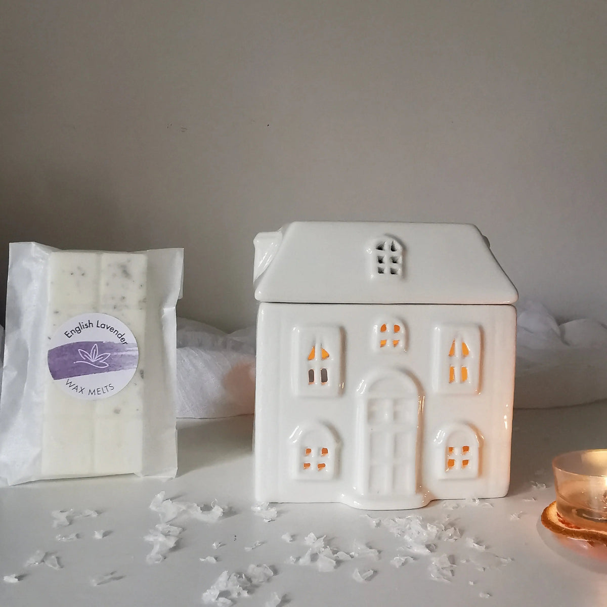 Ceramic House Wax Melt Burner – White, Optional Soy Melts   Handcrafted Sustainable Living  Almasea