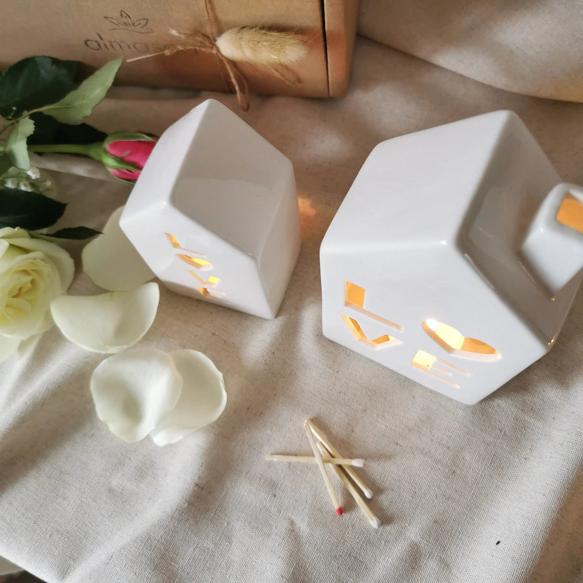 House Shaped 'Love' Tealight Holder with LED   Handcrafted Sustainable Living  Almasea