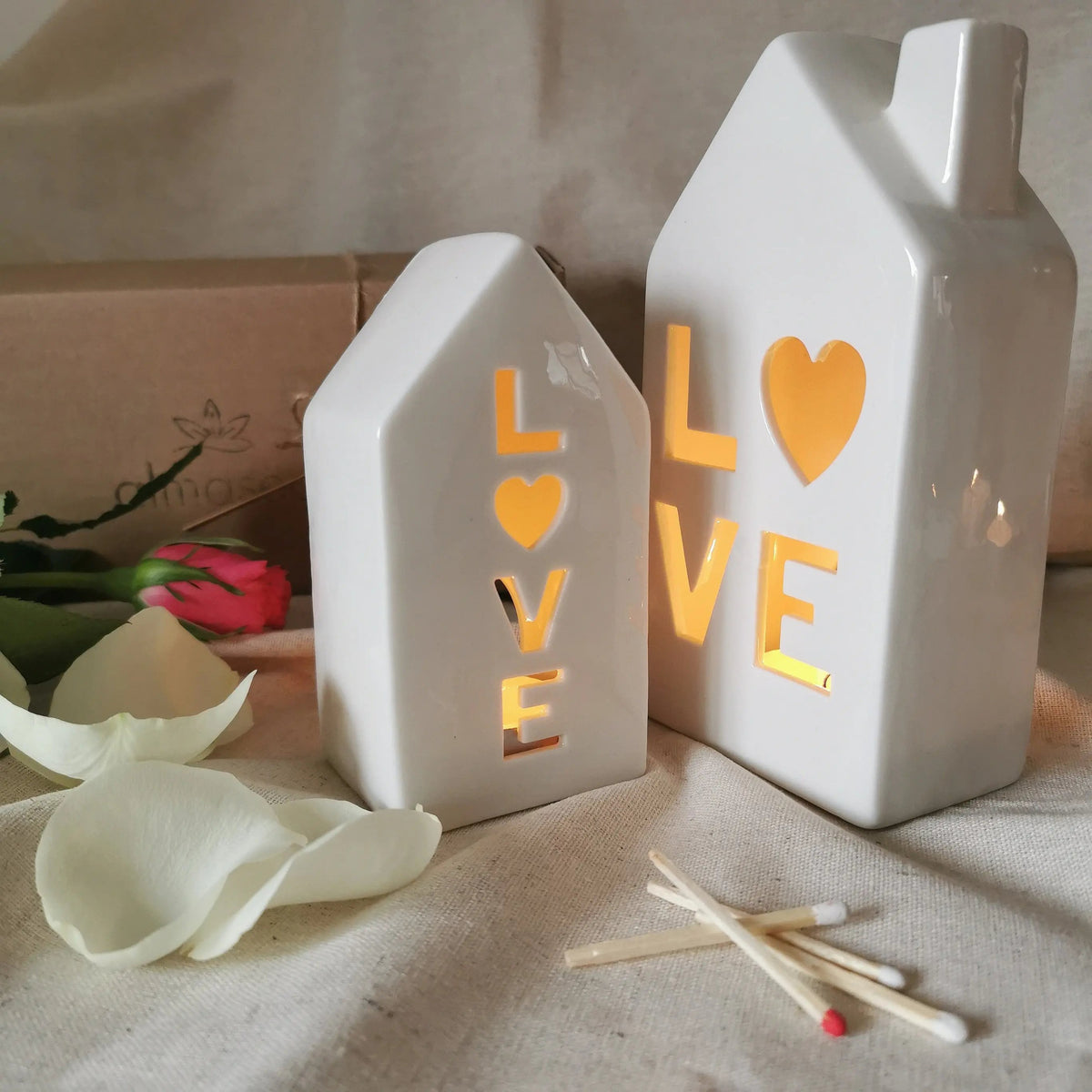 House Shaped 'Love' Tealight Holder with LED   Handcrafted Sustainable Living  Almasea