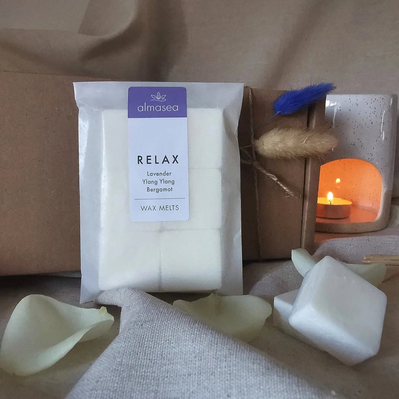Relax Aromatherapy Soy Wax Melts | Lavender, Ylang Ylang & Bergamot   Handcrafted Sustainable Living  Almasea
