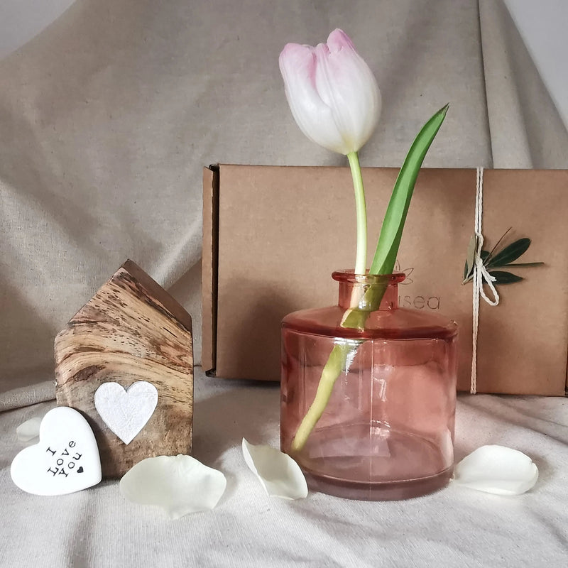 Love Gift Set UK | Pink Glass Vase & Ceramic Heart   Handcrafted Sustainable Living  Almasea