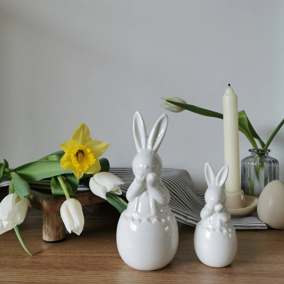 White Ceramic Easter Bunny in Egg   Handcrafted Sustainable Living  Almasea