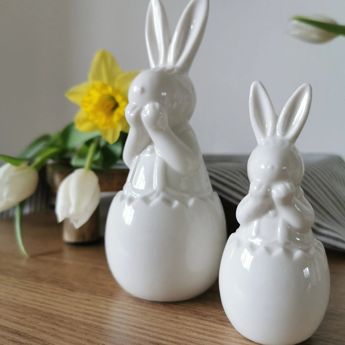 White Ceramic Easter Bunny in Egg   Handcrafted Sustainable Living  Almasea