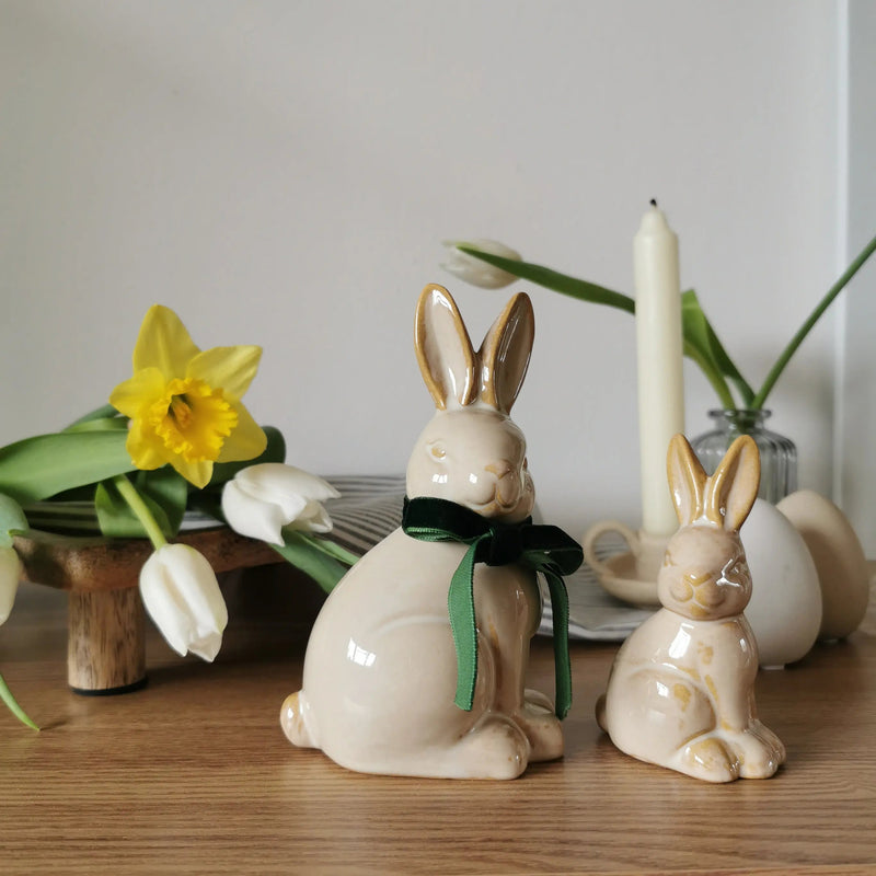 Ceramic Sitting Bunny Ornament – Reactive Glaze Easter Bunny   Handcrafted Sustainable Living  Almasea