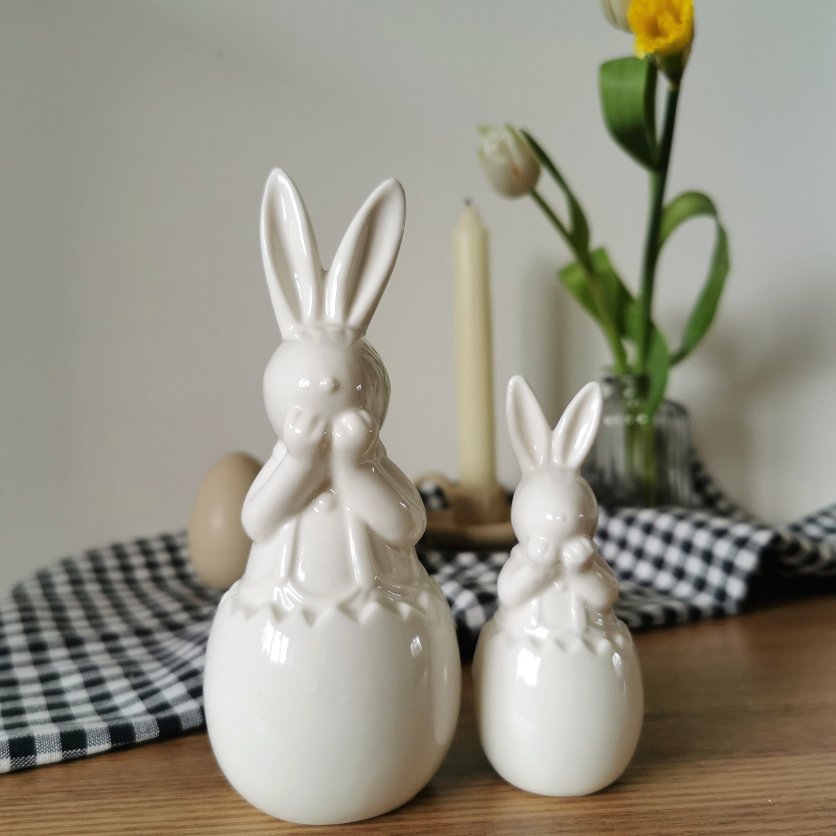 White Ceramic Easter Bunny in Egg
