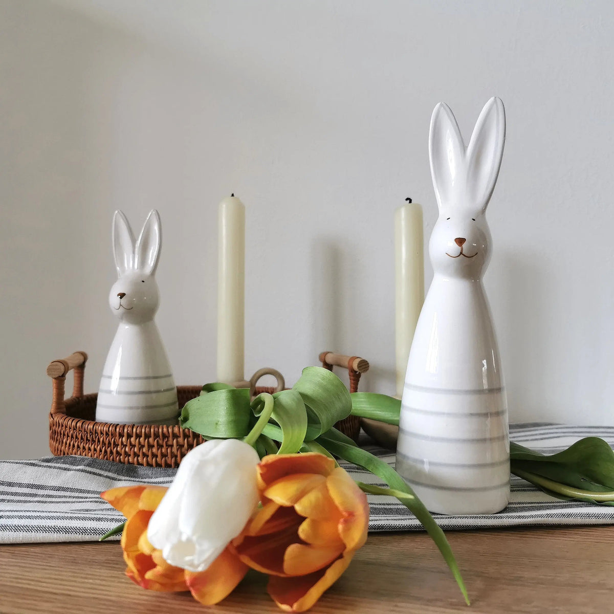 Ceramic Bunny Ornament UK – Stripe White Easter Rabbit Decoration   Handcrafted Sustainable Living  Almasea