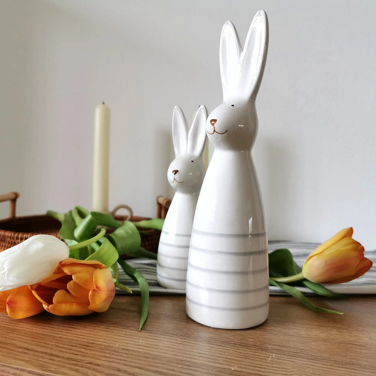 Ceramic Bunny Ornament UK – Stripe White Easter Rabbit Decoration   Handcrafted Sustainable Living  Almasea
