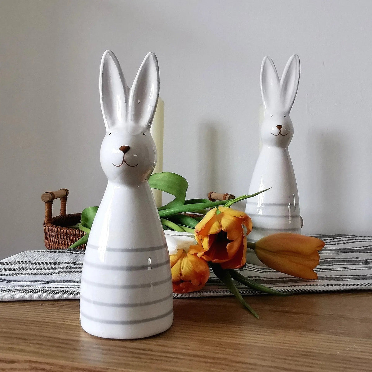Ceramic Bunny Ornament UK – Stripe White Easter Rabbit Decoration   Handcrafted Sustainable Living  Almasea