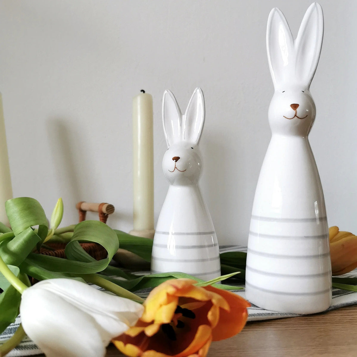 Ceramic Bunny Ornament UK – Stripe White Easter Rabbit Decoration   Handcrafted Sustainable Living  Almasea