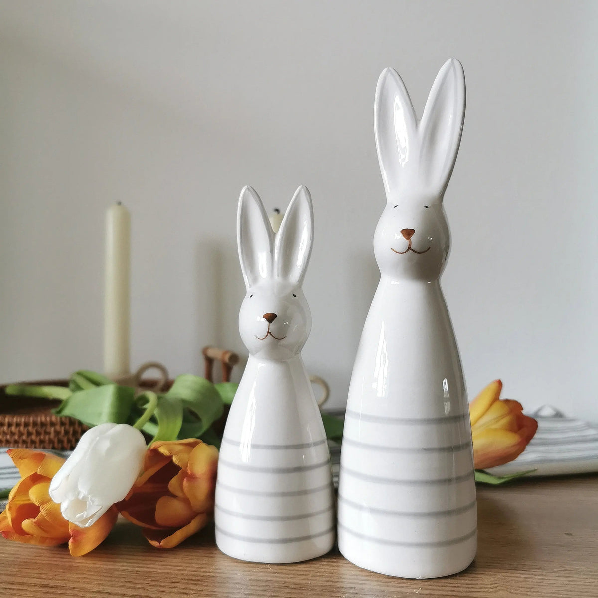 Ceramic Bunny Ornament UK – Stripe White Easter Rabbit Decoration   Handcrafted Sustainable Living  Almasea