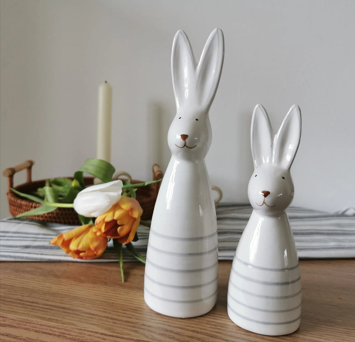 Ceramic Bunny Ornament UK – Stripe White Easter Rabbit Decoration   Handcrafted Sustainable Living  Almasea