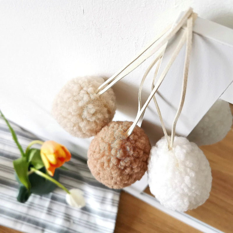 Sherpa Hanging Eggs – Set of 3 Boho Hanging Easter Egg Decorations   Handcrafted Sustainable Living  Almasea