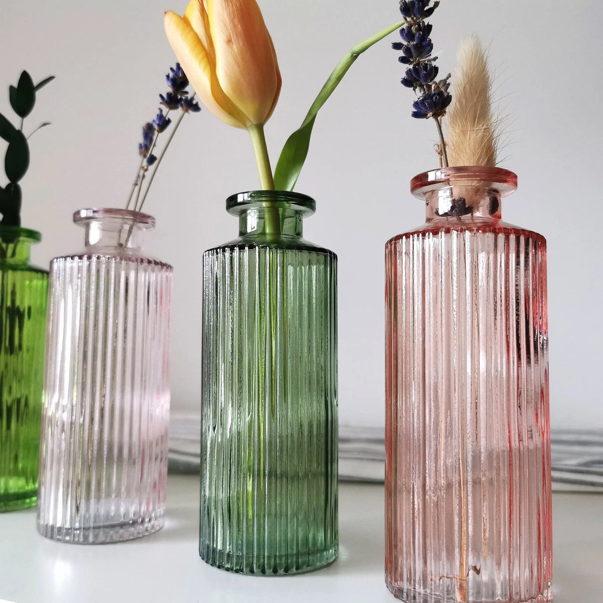 Coloured Ribbed Glass Bud Vase – 13.2cm Single Stem Bud Vase for Dried Flowers   Handcrafted Sustainable Living  Almasea