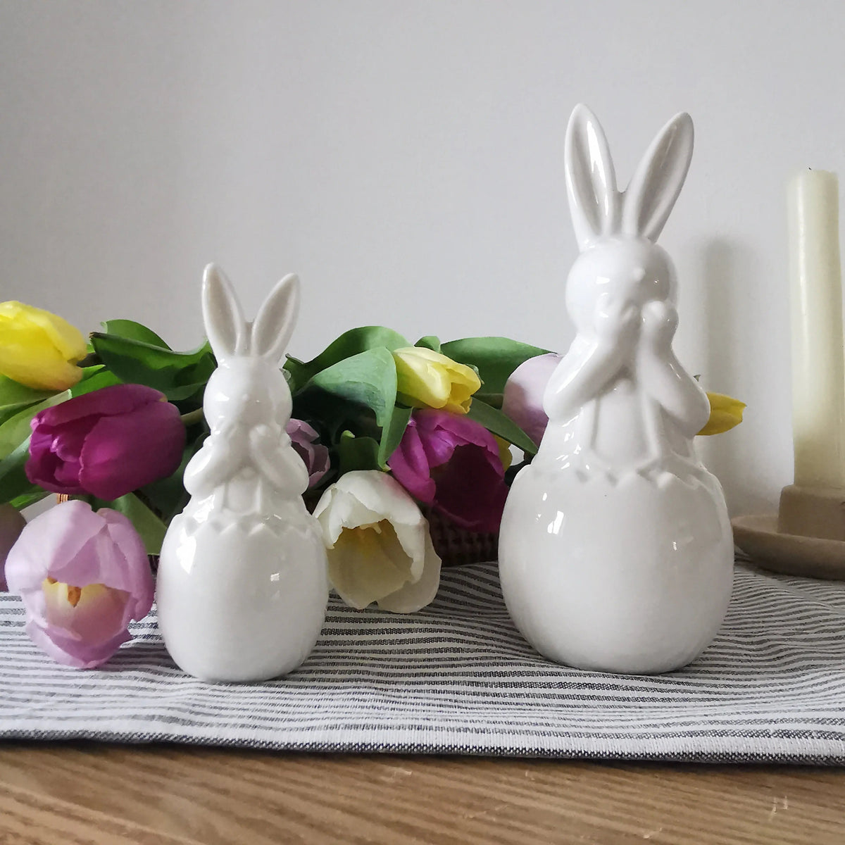 White Ceramic Easter Bunny in Egg   Handcrafted Sustainable Living  Almasea
