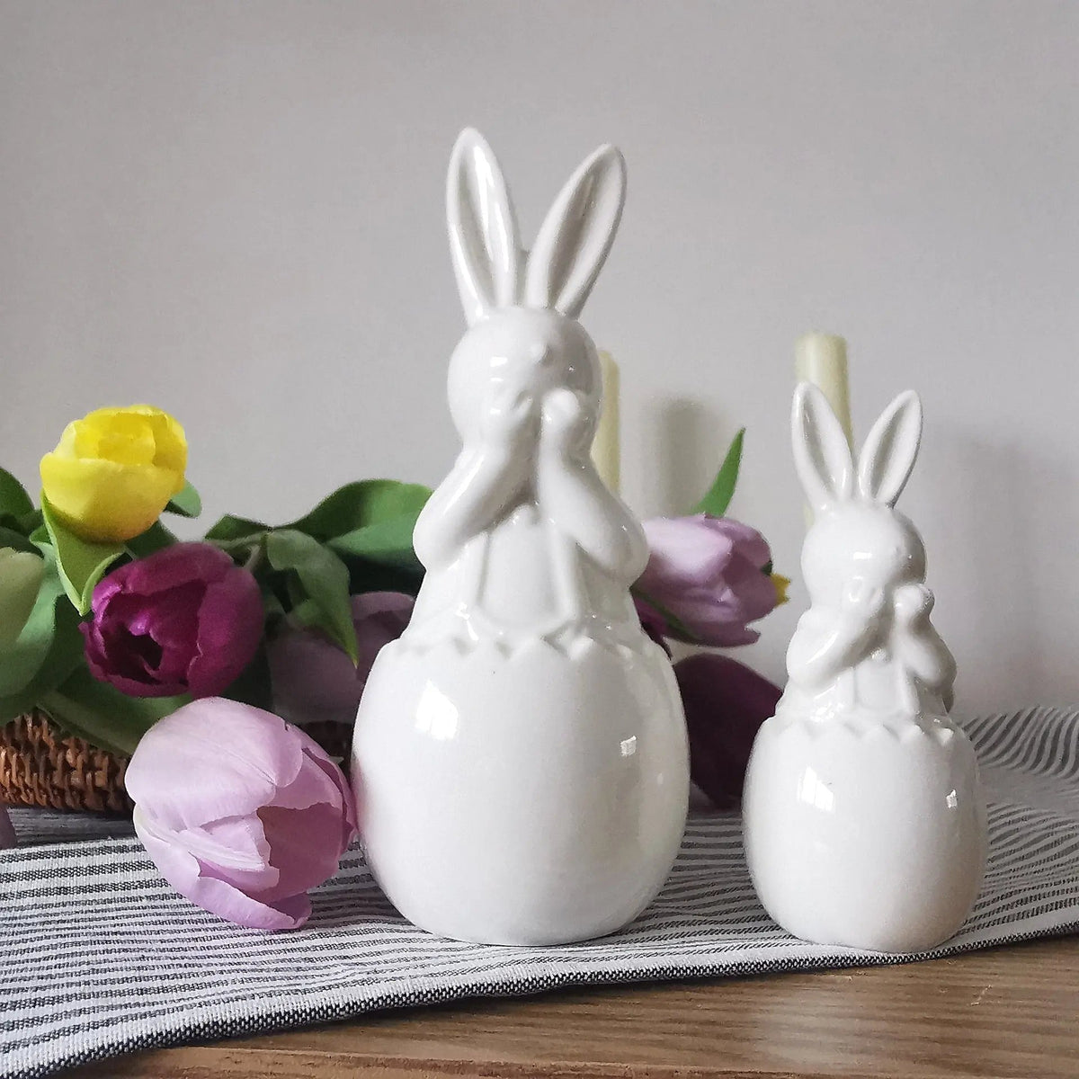 White Ceramic Easter Bunny in Egg   Handcrafted Sustainable Living  Almasea