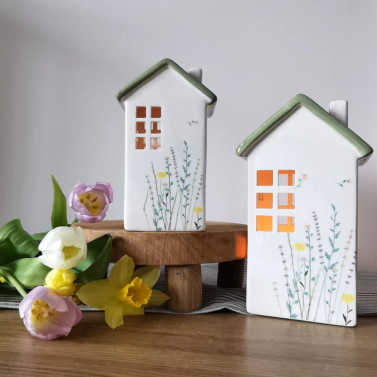 Hand-Painted Floral Ceramic House Tealight Holder   Handcrafted Sustainable Living  Almasea