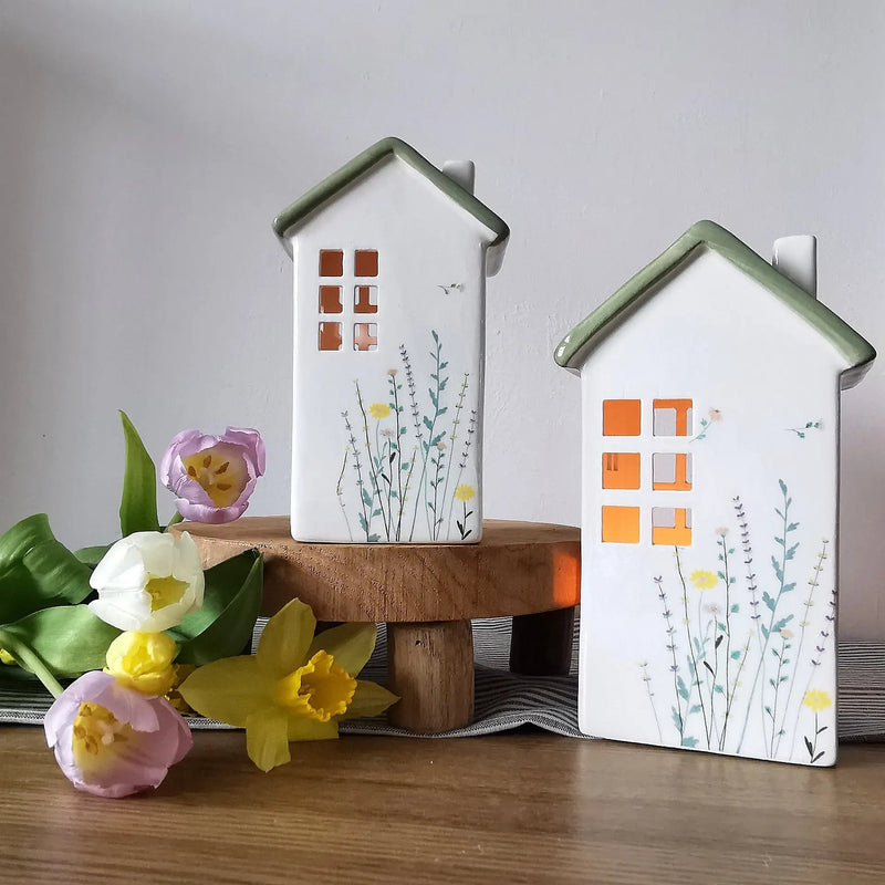Hand-Painted Floral Ceramic House Tealight Holder   Handcrafted Sustainable Living  Almasea