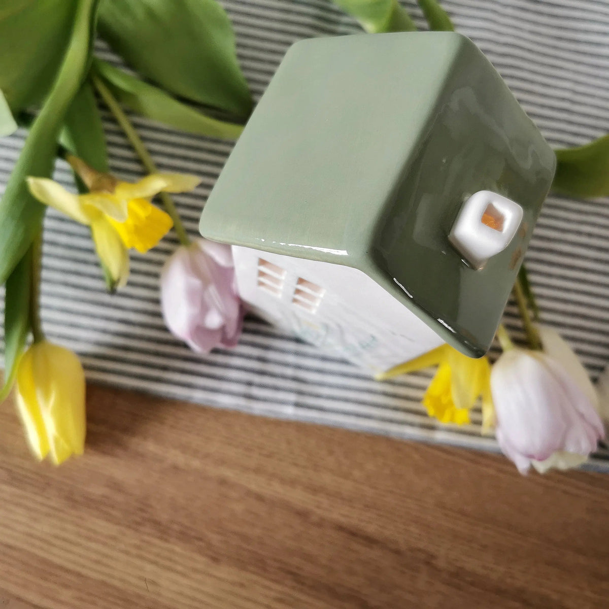 Hand-Painted Floral Ceramic House Tealight Holder   Handcrafted Sustainable Living  Almasea