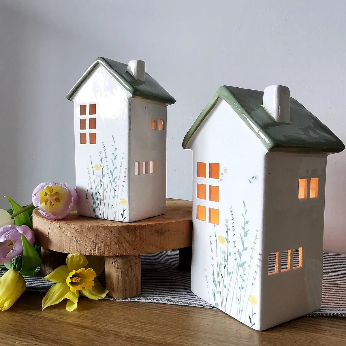 Hand-Painted Floral Ceramic House Tealight Holder   Handcrafted Sustainable Living  Almasea