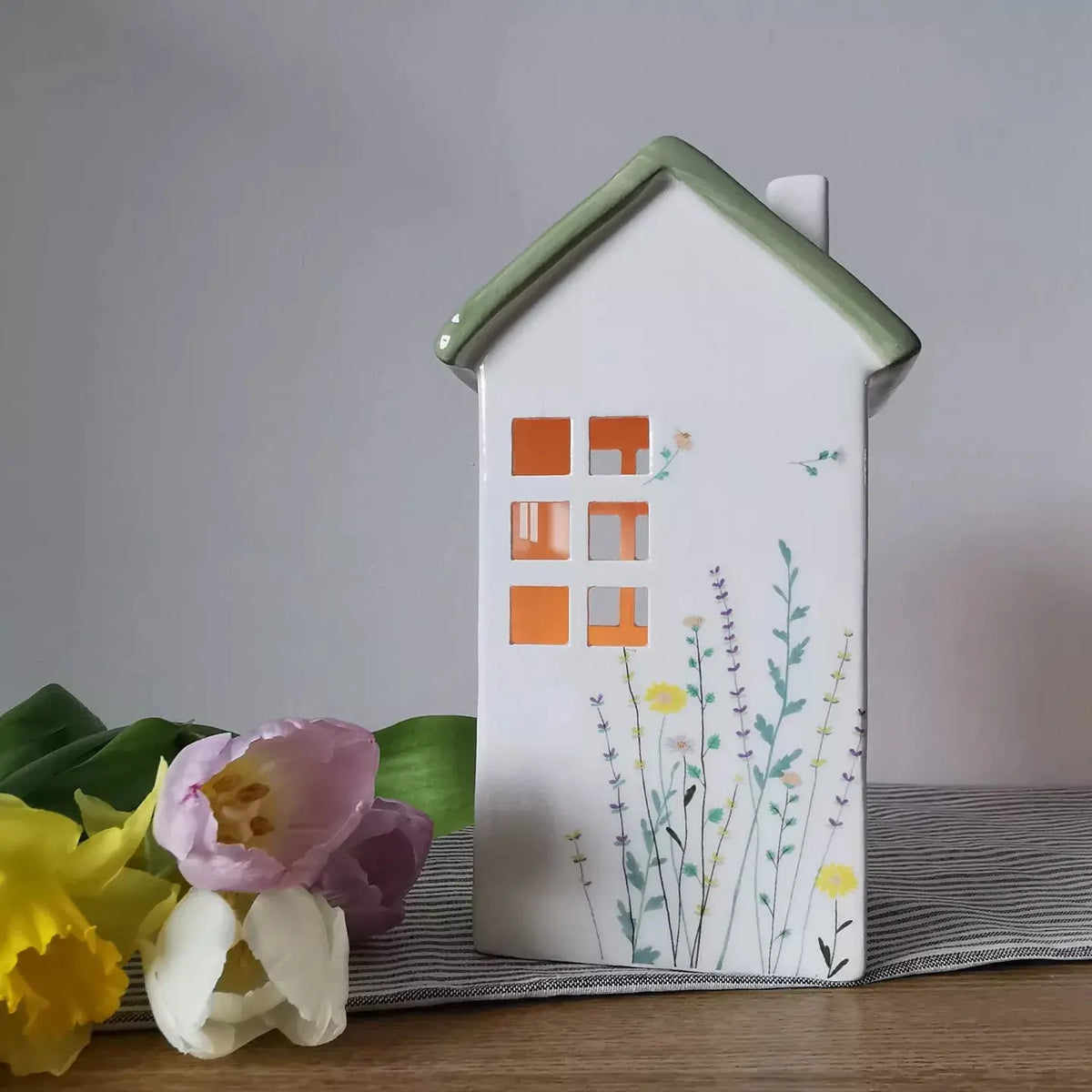 Hand-Painted Floral Ceramic House Tealight Holder   Handcrafted Sustainable Living  Almasea