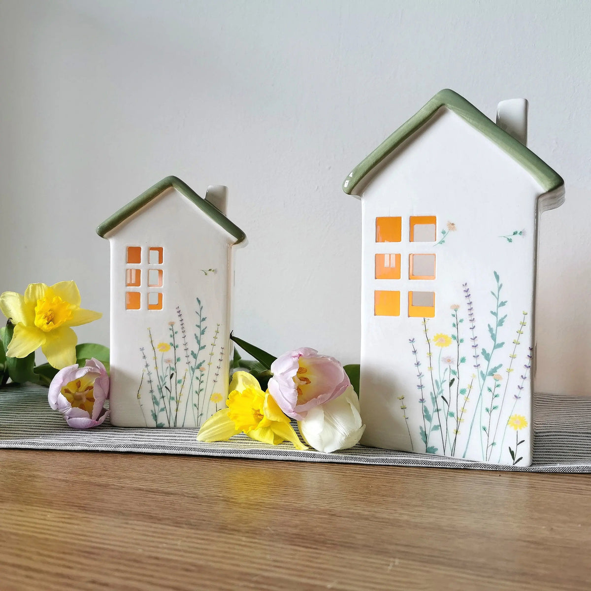 Hand-Painted Floral Ceramic House Tealight Holder   Handcrafted Sustainable Living  Almasea