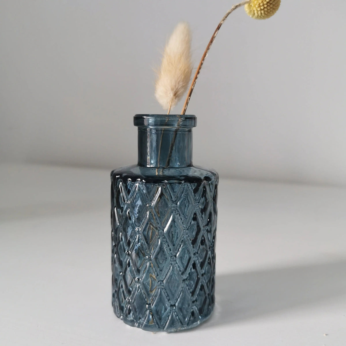Geometric Textured Mini Bottle Vase – 9.5cm Coloured Glass Bud Vase   Handcrafted Sustainable Living  Almasea