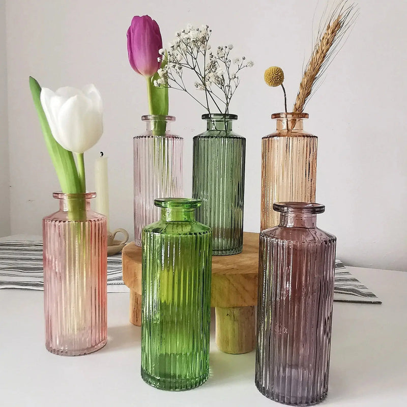 Coloured Ribbed Glass Bud Vase – 13.2cm Single Stem Bud Vase for Dried Flowers   Handcrafted Sustainable Living  Almasea
