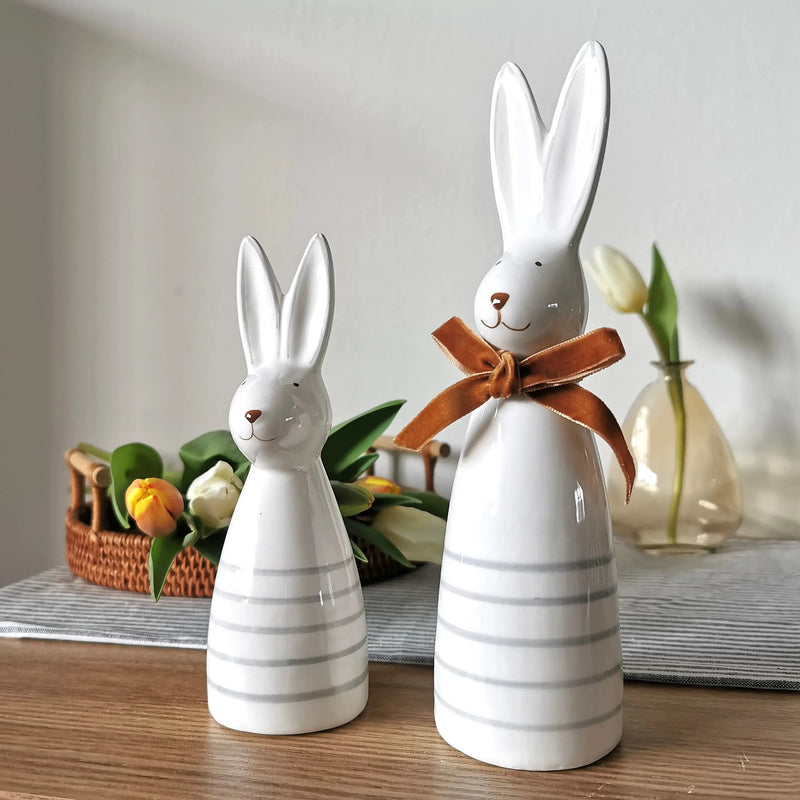 Ceramic Bunny Ornament UK – Stripe White Easter Rabbit Decoration   Handcrafted Sustainable Living  Almasea