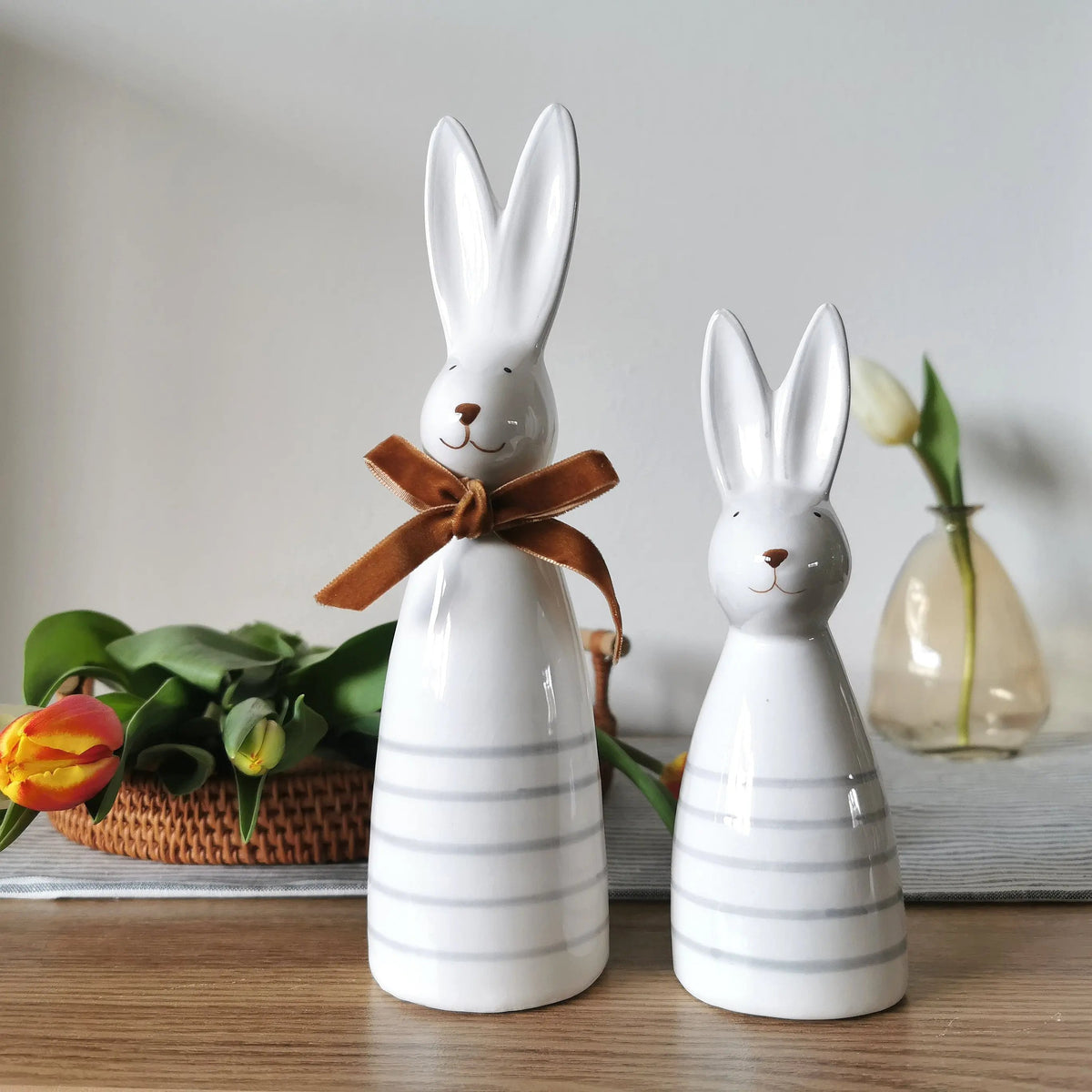 Ceramic Bunny Ornament UK – Stripe White Easter Rabbit Decoration   Handcrafted Sustainable Living  Almasea