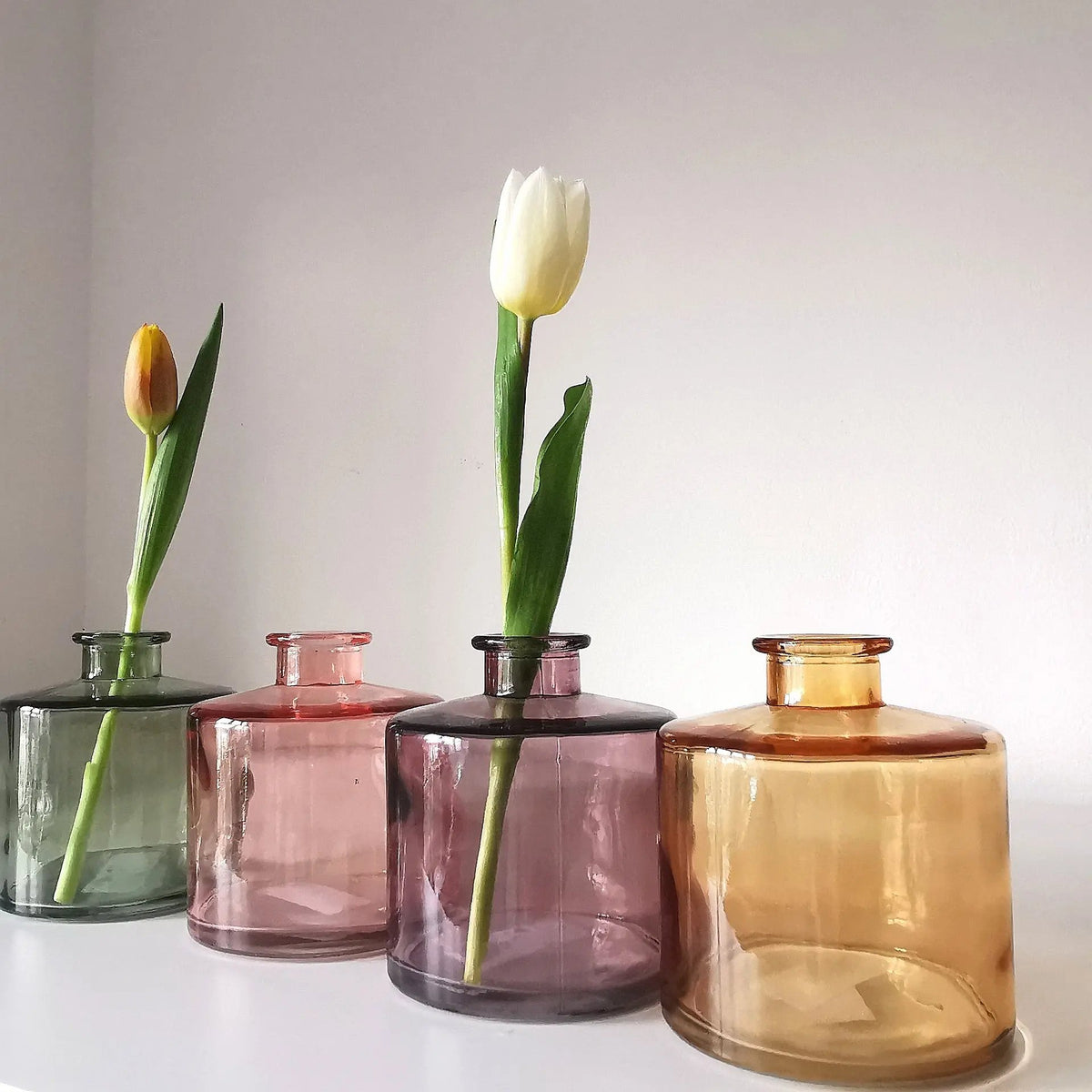 Apothecary Short Glass Vase UK – Coloured Bottle Vase   Handcrafted Sustainable Living  Almasea