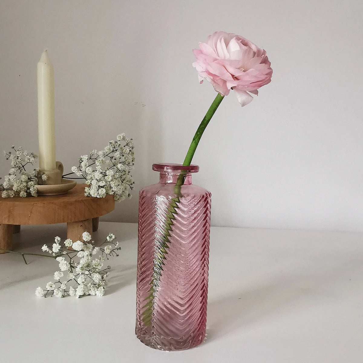 Coloured Bud Vase UK | Pastel Herringbone Glass Vase 13cm   Handcrafted Sustainable Living  Almasea