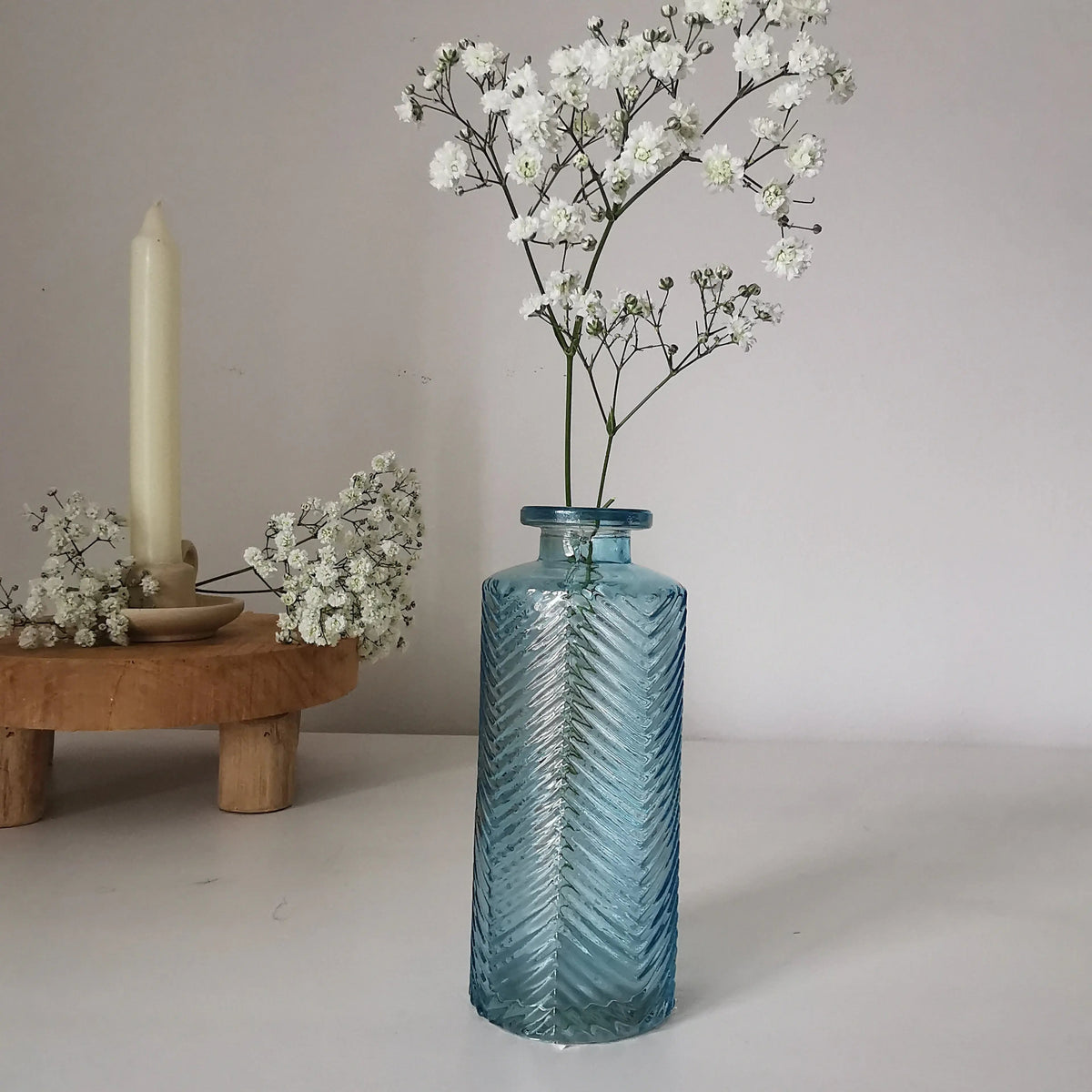 Coloured Bud Vase UK | Pastel Herringbone Glass Vase 13cm   Handcrafted Sustainable Living  Almasea