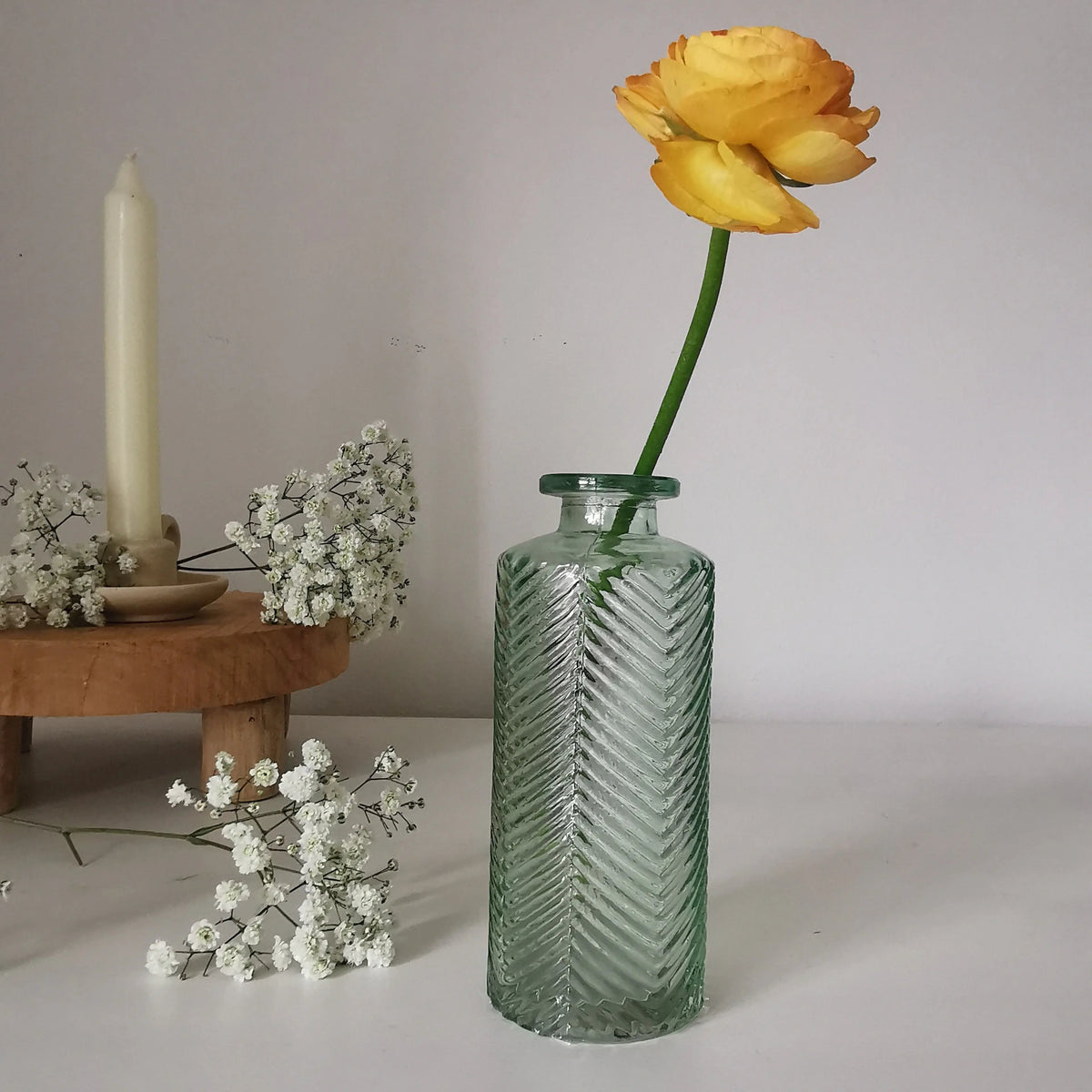 Coloured Bud Vase UK | Pastel Herringbone Glass Vase 13cm   Handcrafted Sustainable Living  Almasea