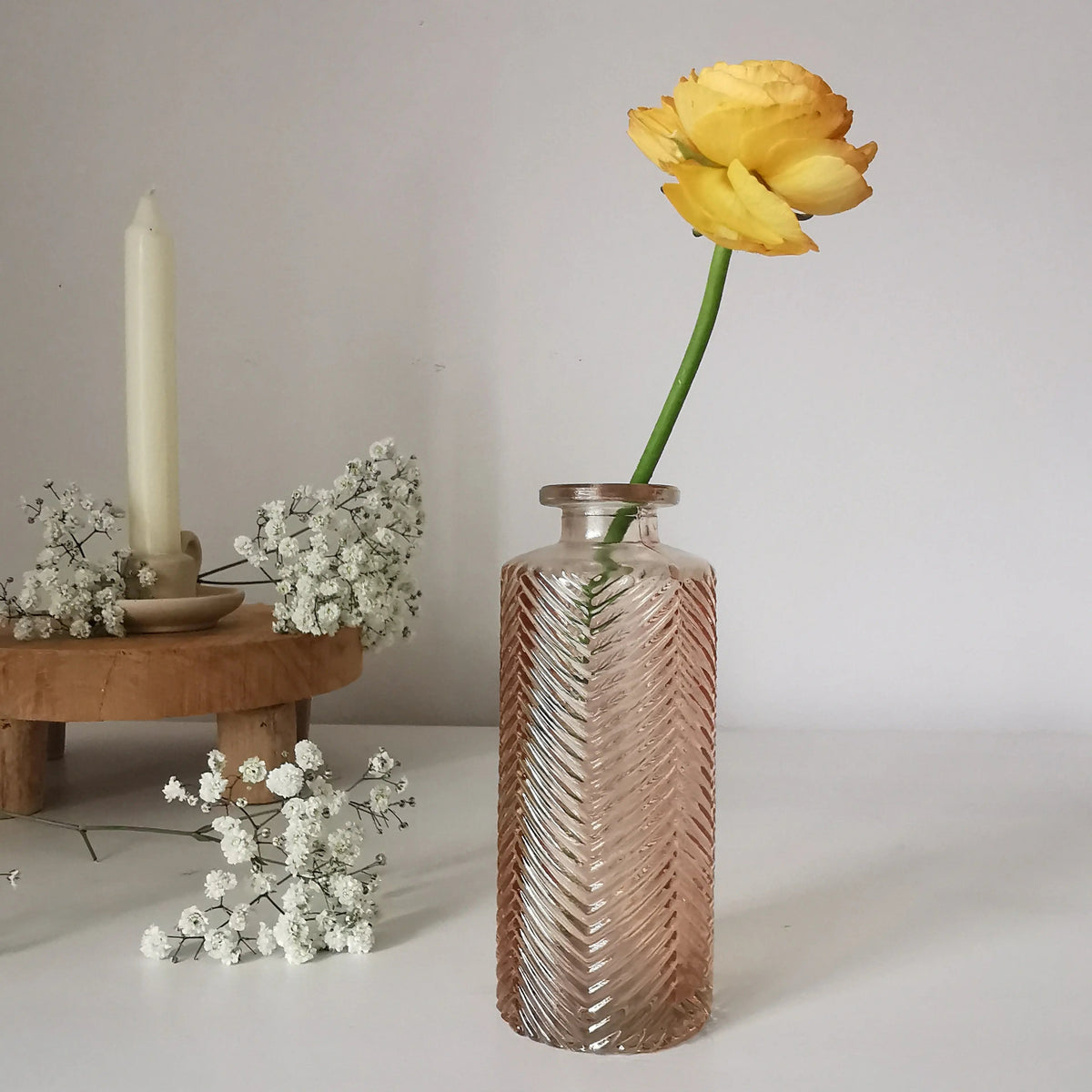 Coloured Bud Vase UK | Pastel Herringbone Glass Vase 13cm   Handcrafted Sustainable Living  Almasea