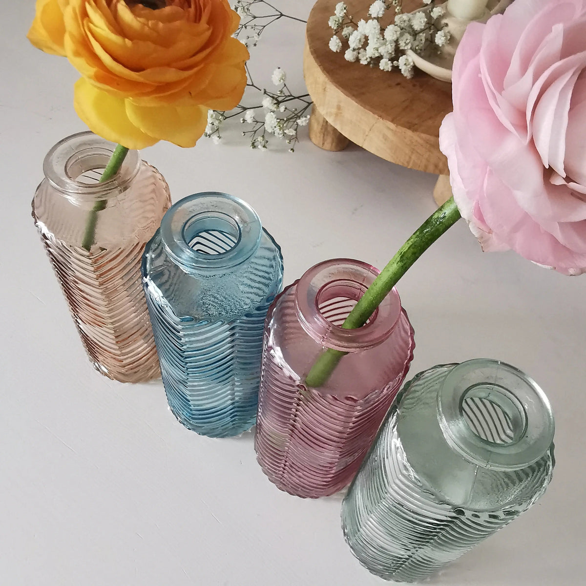 Coloured Bud Vase UK | Pastel Herringbone Glass Vase 13cm   Handcrafted Sustainable Living  Almasea