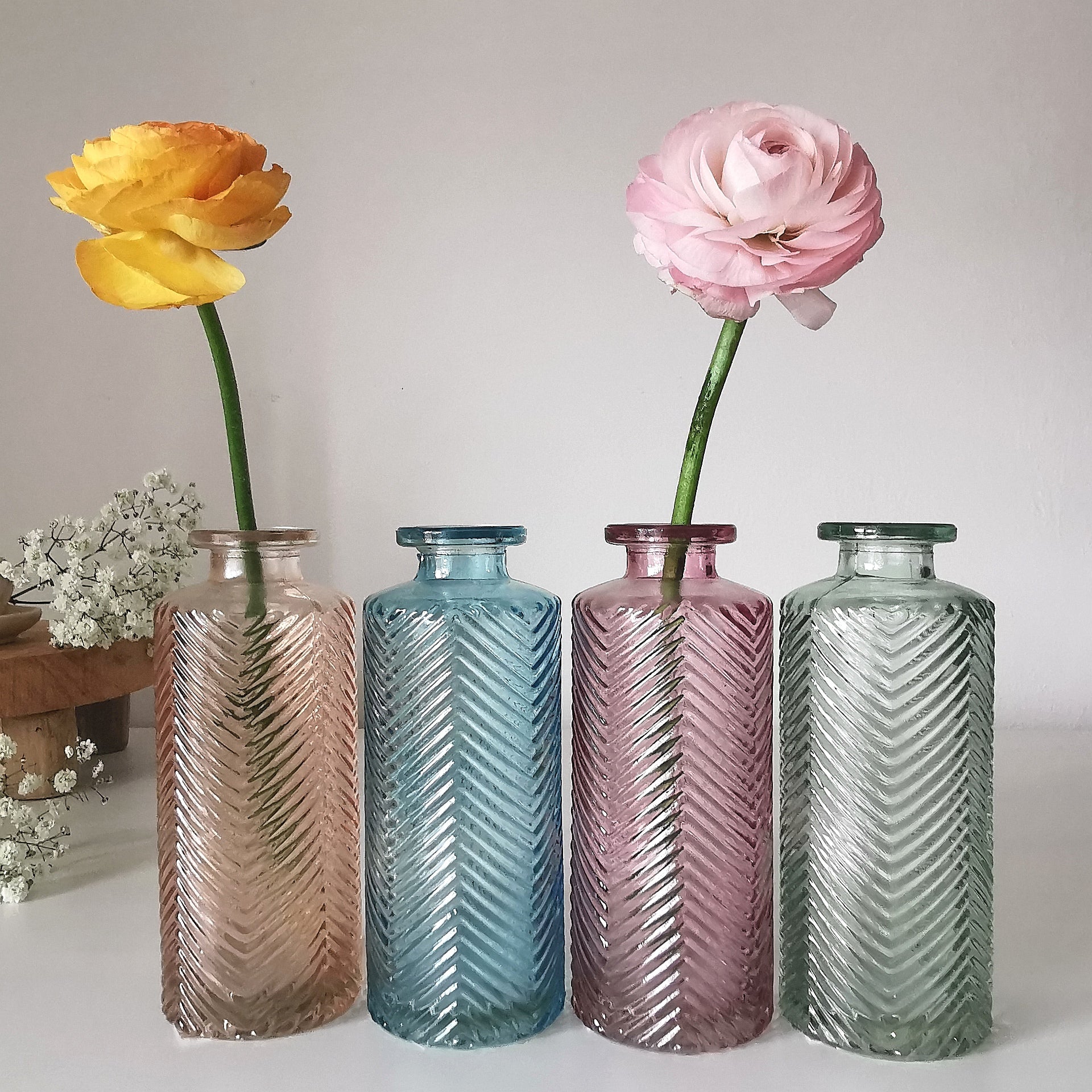 Herringbone Glass Bottle Pastel Shades