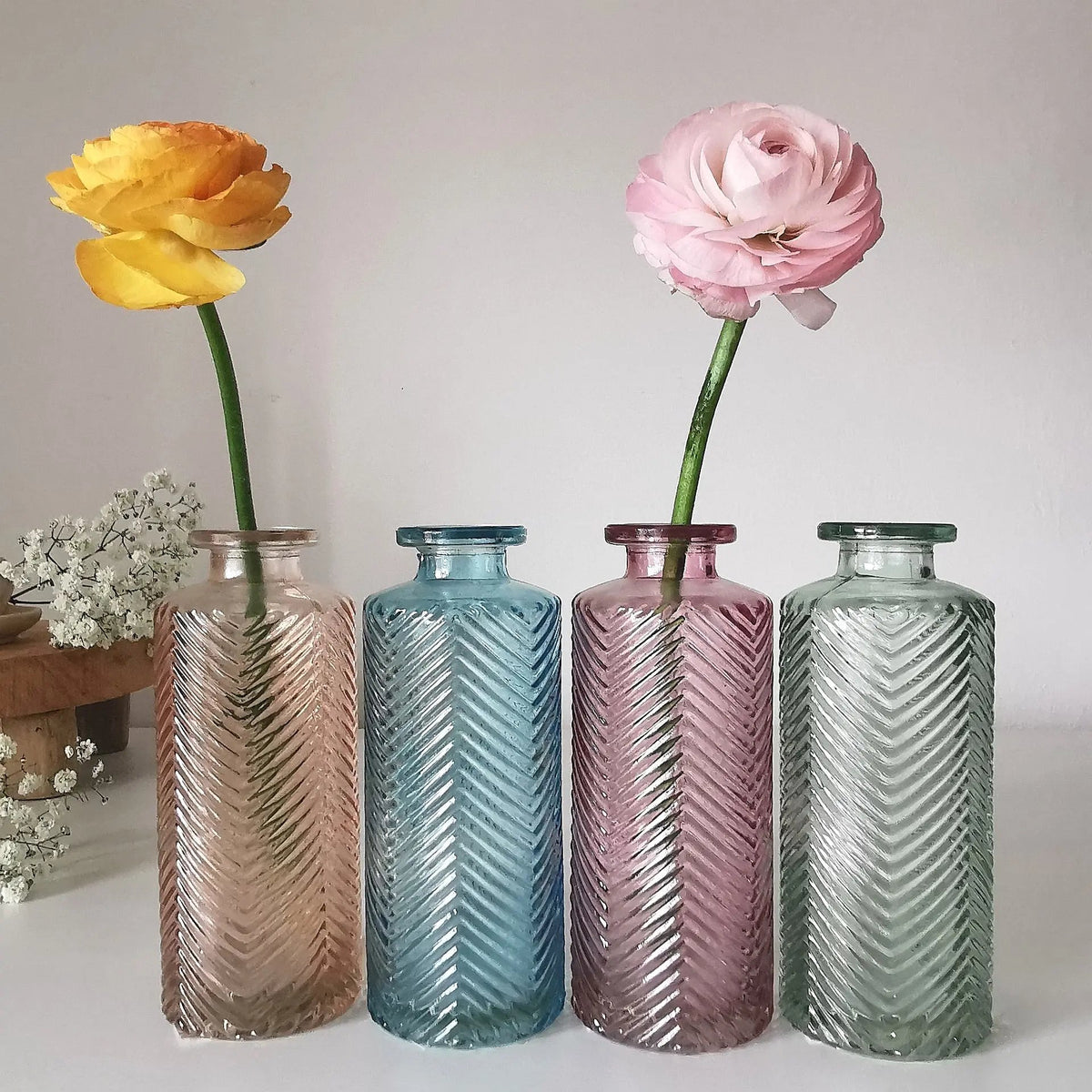 Coloured Bud Vase UK | Pastel Herringbone Glass Vase 13cm   Handcrafted Sustainable Living  Almasea
