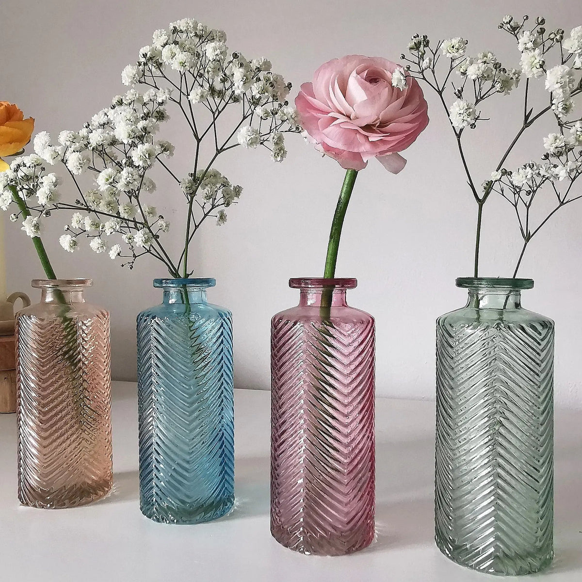 Coloured Bud Vase UK | Pastel Herringbone Glass Vase 13cm   Handcrafted Sustainable Living  Almasea