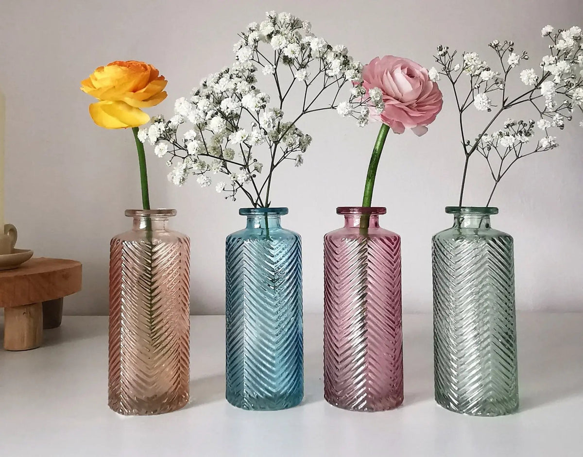 Coloured Bud Vase UK | Pastel Herringbone Glass Vase 13cm   Handcrafted Sustainable Living  Almasea