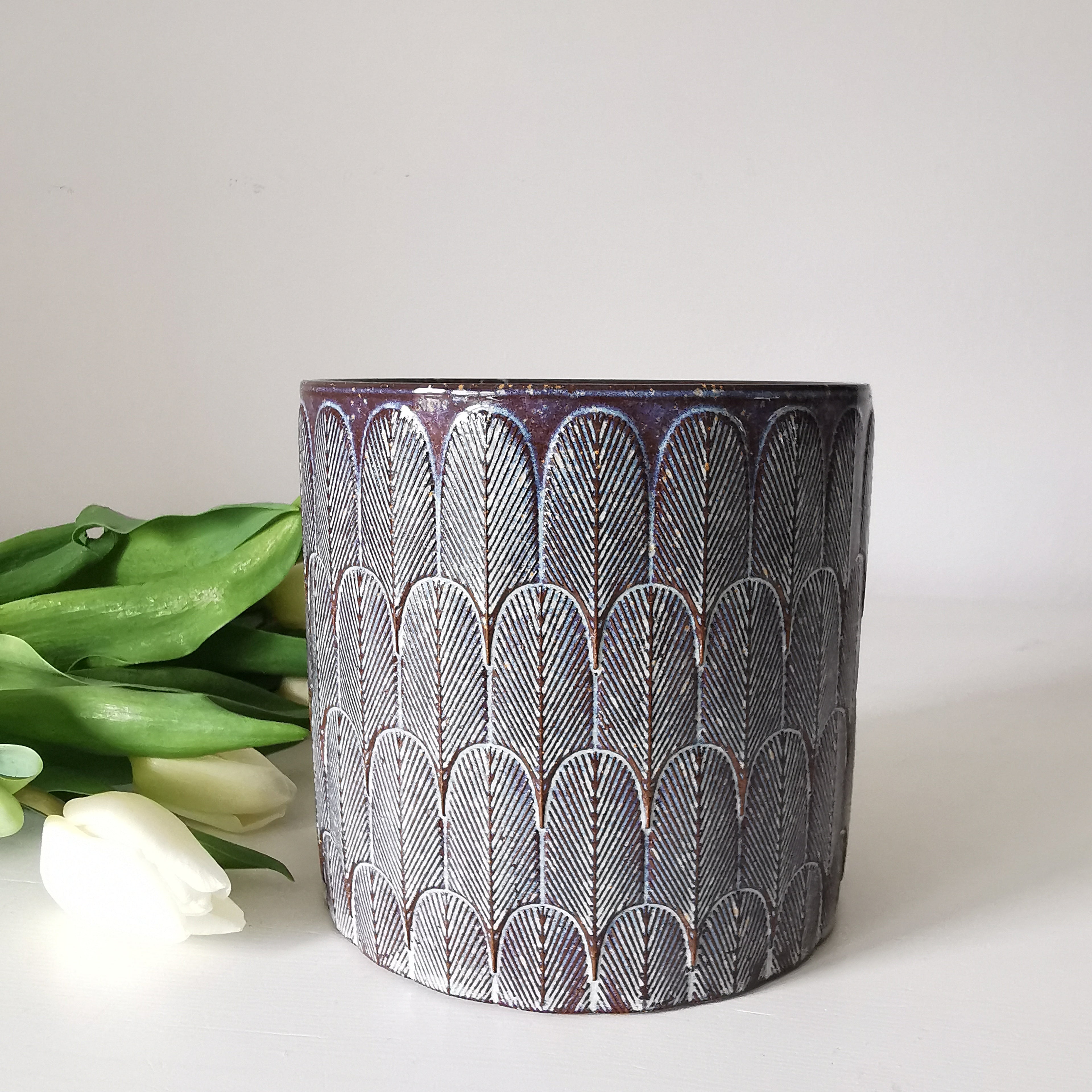 Blue & White Glazed Ceramic Pot