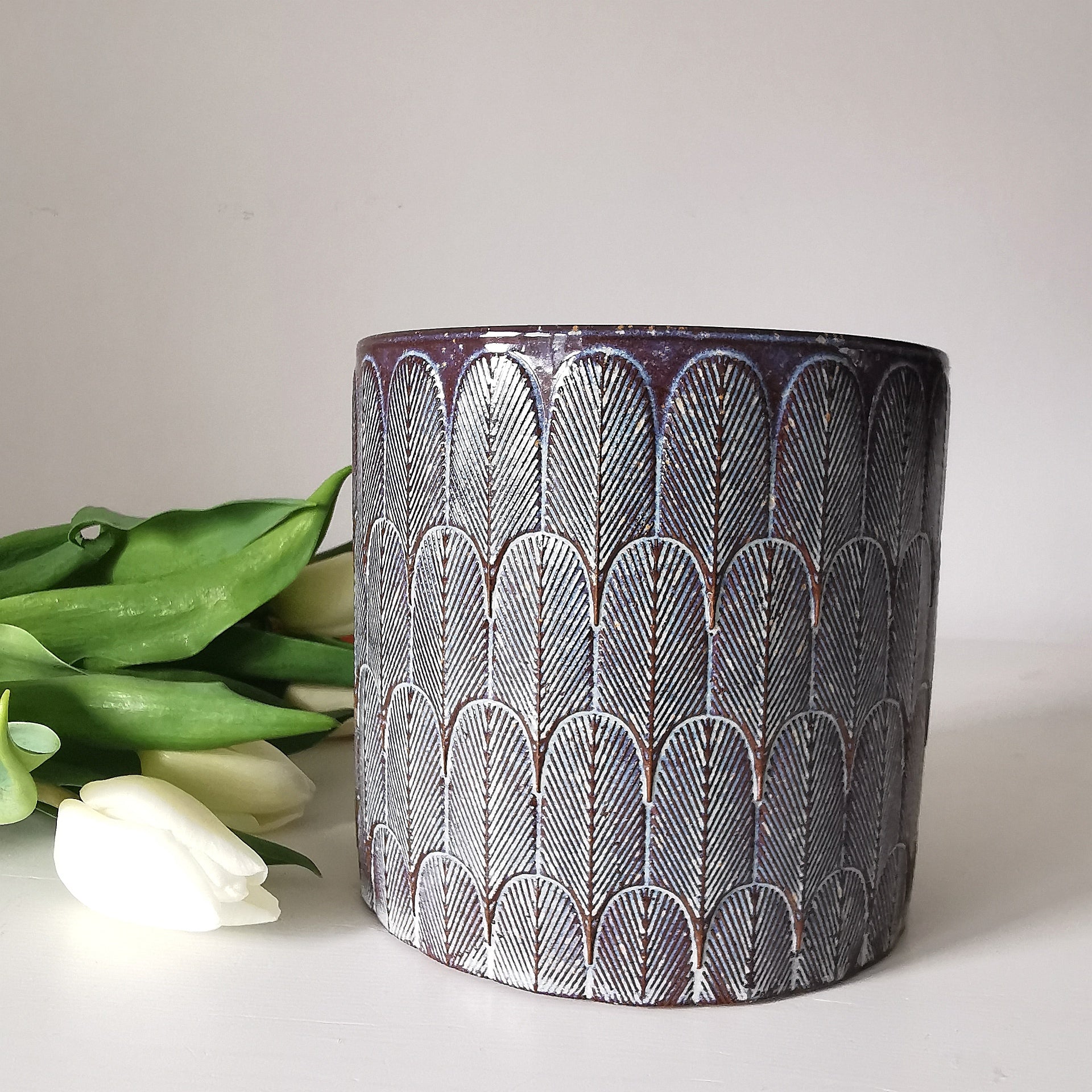 Blue & White Glazed Ceramic Pot