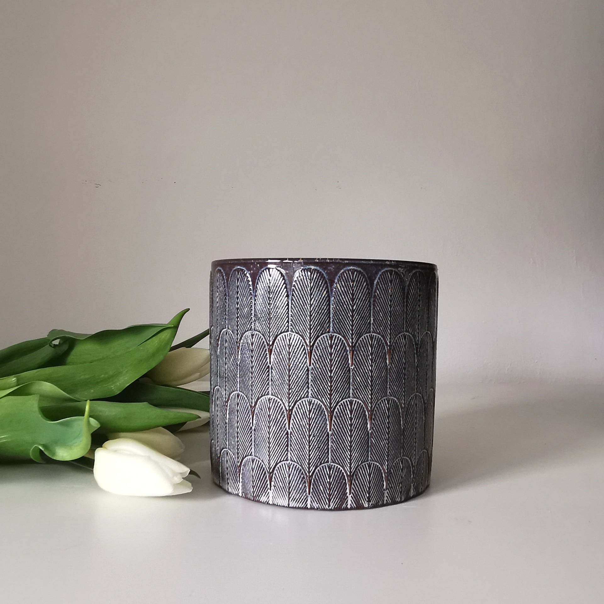 Blue & White Glazed Ceramic Pot