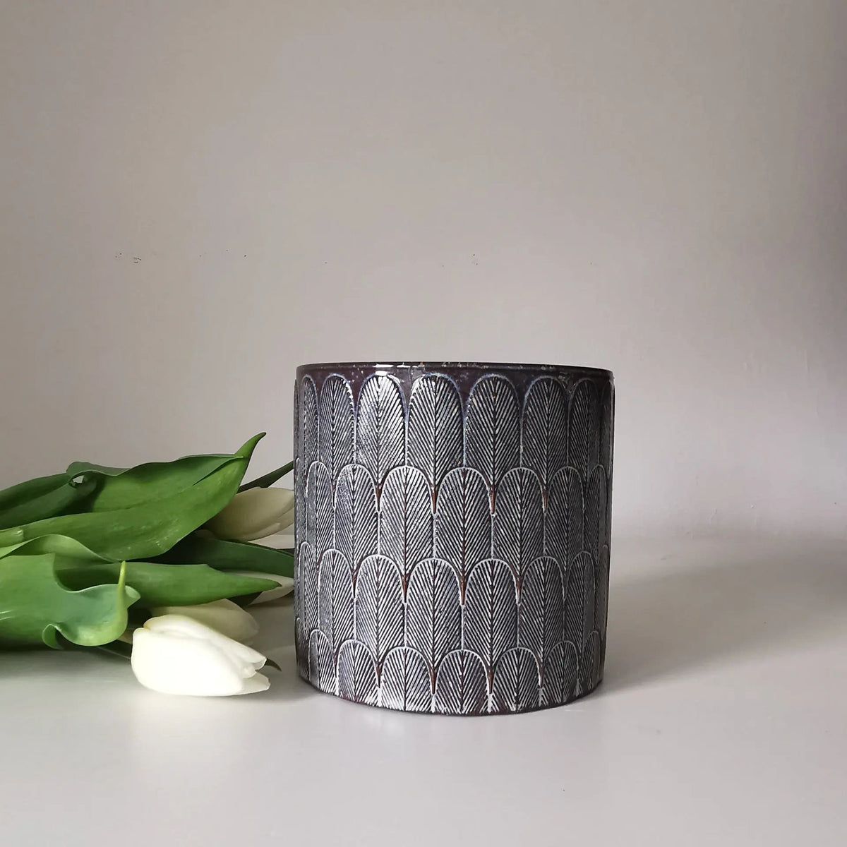 Navy Scalloped Planter – Blue & White   Handcrafted Sustainable Living  Almasea